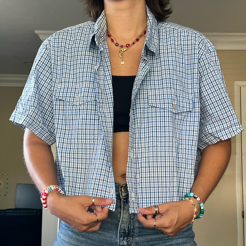 Apt. 9 Men's Blue and White Plaid Short Sleeve Shirt